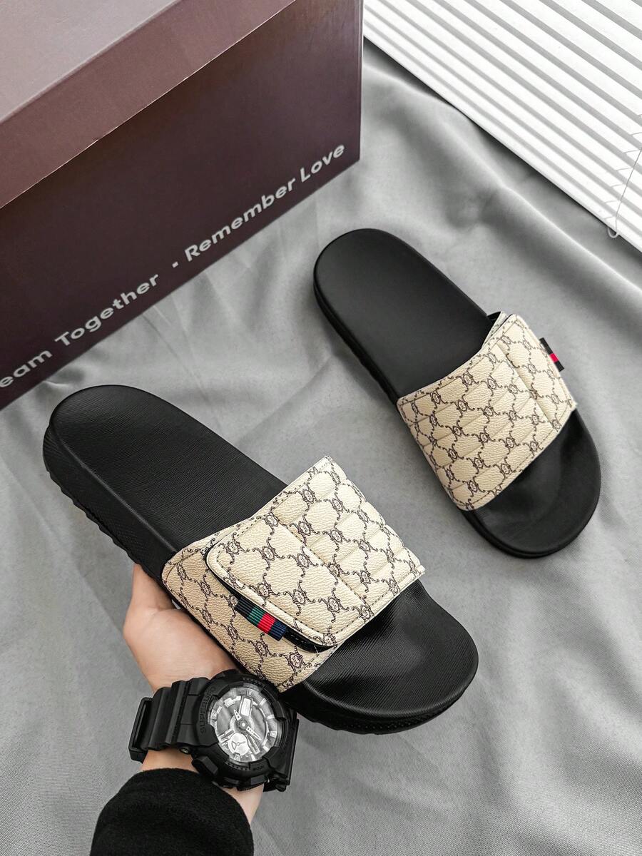 Summer Men's Casual Sandals - Thick Sole Fashion Bedroom Home Flip-Flops, Sports Plus Size Beach Sandals, Sizes 39-47 - Black and White - View 1