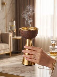 Luxury Metal Incense Burner Arabic Style, Dual-Use As Aromatherapy Diffuser And Incense Burner, Creates Elegant Atmosphere For Home And Home Decor, Suitable As Birthday Or Wedding Gift, Saudi National Day/Fragrance Corner - Wood Grain Style - View 18
