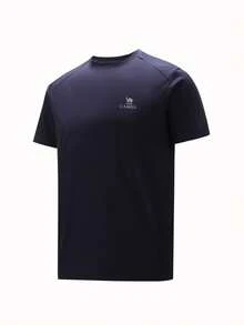 CAMEL CROWN 男士户外运动T恤，短袖上衣，舒适透气速干，适合春夏穿着 - 黑夜藍 - 查看 9