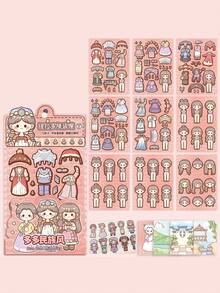 1 set de pegatinas de ropa lindas y elegantes, muñeca de papel princesa para atuendos diarios, personaje de princesa de dibujos animados adorable DIY - Multicolor - Ver 8
