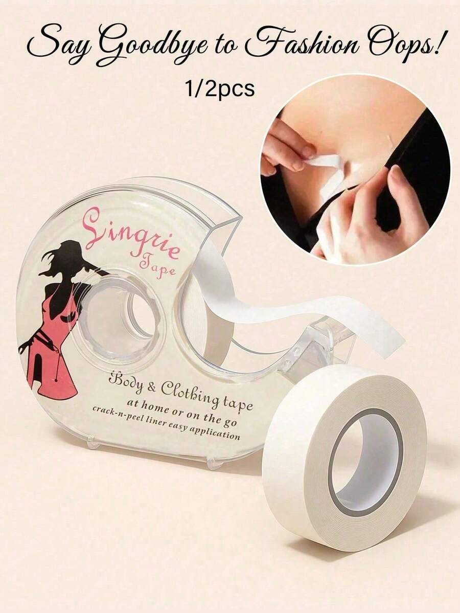 1 Roll PET Transparent Invisible Anti-Slip Double-Sided Tape, Specially Designed For Shirt Collar, Strong Adhesion, Anti-Slip, Invisible And Aesthetic, Moderate Stickiness, No Residue After Removal, Easy To Use, Anti-Fall, Fabric Fixing Fashion Sticker - Multicolor - View 1