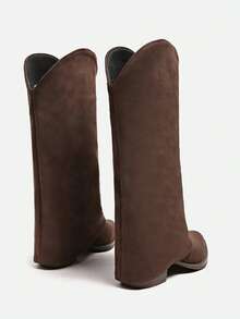Black Slimming Multi-Color New Ruched High Tube Boots 2025 Autumn/Winter New Pointed Toe Chunky Heel High Heel Slim Knee-High Long Boots For Women - Coffee Brown - View 5