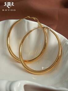1Pair Minimalist Plain Hoop Earrings, Suitable For Women's Evening Party, Holiday Gift - A - View 2