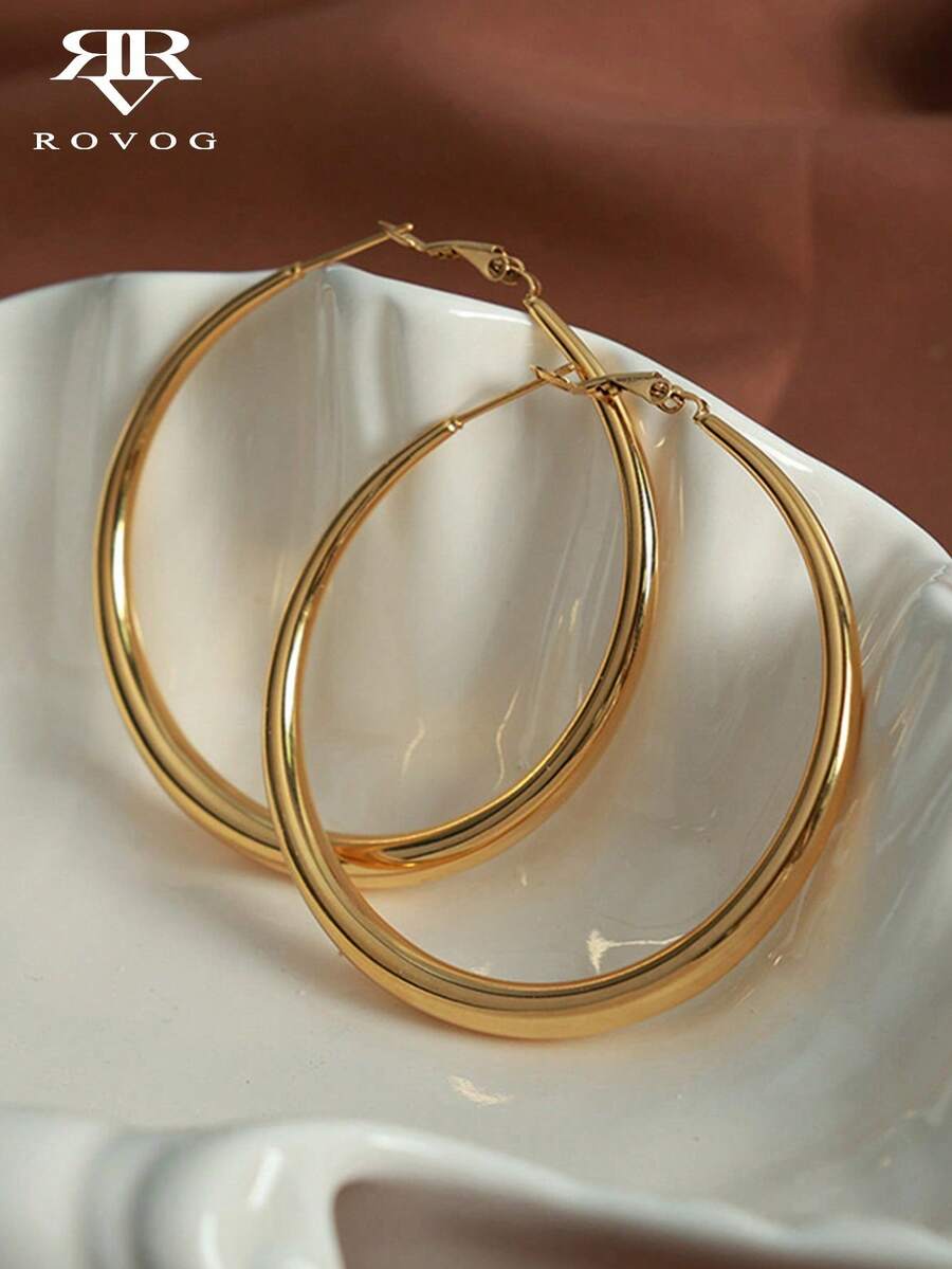 1Pair Minimalist Plain Hoop Earrings, Suitable For Women's Evening Party, Holiday Gift