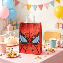 Red Paper Themed Gift Bags, Cool Superhero Cartoon Style, Classic Spider Mask Prints, Rectangular Handled Shape, Party Favor Bags For Boys Birthday Party Gift Packaging Supplies - View 4