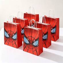 Red Paper Themed Gift Bags, Cool Superhero Cartoon Style, Classic Spider Mask Prints, Rectangular Handled Shape, Party Favor Bags For Boys Birthday Party Gift Packaging Supplies - View 3
