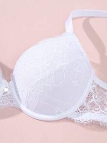 Women Floral Lace Push Up Bra For Small Bust, Comfort Breathable Underwire Bra, Adjustable Thin Straps Elegant Lingerie For Daily Wear - White - View 9