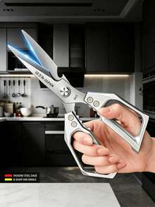 Tijeras de cocina afiladas de acero inoxidable multifuncionales, cuchillo plegable de bolsillo, juego de cuchillos, accesorios de cocina, adecuados para Acción de Gracias y Navidad, artículos esenciales para camping, almacenamiento y organización de cocina, juego de vajilla, decoración del hogar de otoño, bandeja - Multicolor - Ver 1