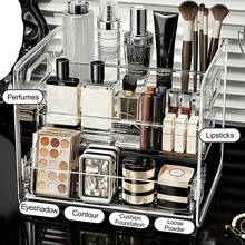 1pc 3-Tier Transparent Acrylic Cosmetic Storage Box, Large Capacity Makeup Display Rack, Desktop Drawer Organizer, Made Of Transparent Acrylic Material, Layered Design, Can Store Lipstick, Eye Cream, Cushion Powder, Lotion, Makeup Brushes - Clear - View 13