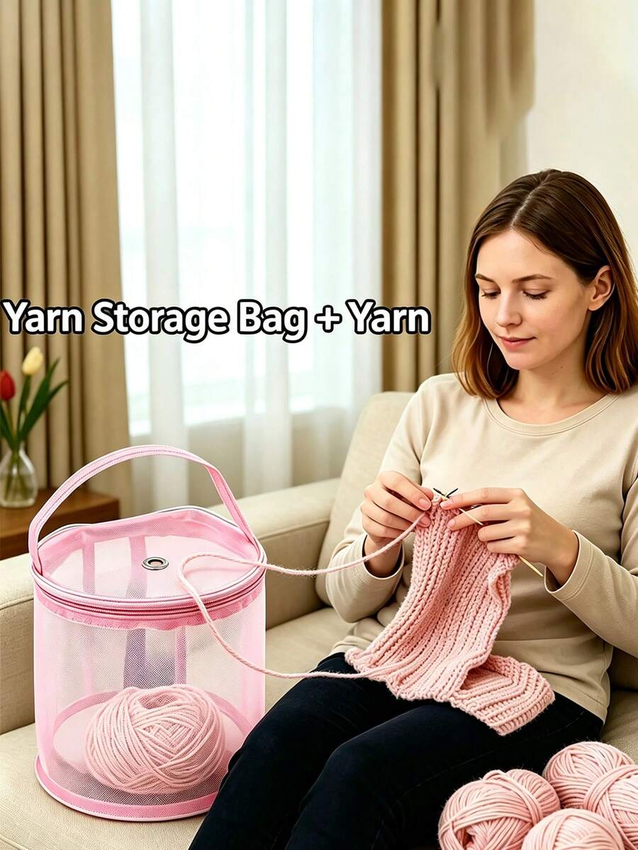 1 Set Large Capacity Yarn Storage Bag, Easy Rotating Roller Design, With Threading Hole And Handle, Crochet Knitting Tool Storage Bag, Space-Saving, Suitable For Beginners And Elderly - Multicolor - View 1