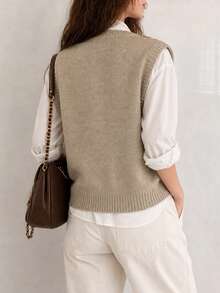 Women's Autumn Casual Minimalist Versatile Knitted Cardigan Vest Fall - Khaki - View 2