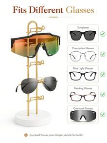1pc 5-Layer Metal Eyeglass Frame, Desktop Fashion Glasses And Sunnies Storage And Display Stand, Space-Saving Portable Entryway Decor Rack, Eyewear Store Counter Display Rack,For Bedroom Decoration, Home Decor, And Vanity Table - Gold - View 3