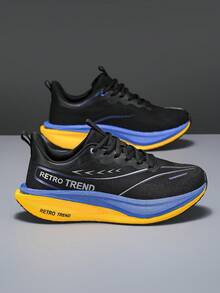 Sepatu Lari Pria, Baru, Nyaman, Anti Selip, Cocok untuk Lari, Perjalanan, Olahraga di Gym, dan Dapat Digunakan Sepanjang Musim. - Hitam, biru, kuning - View 5