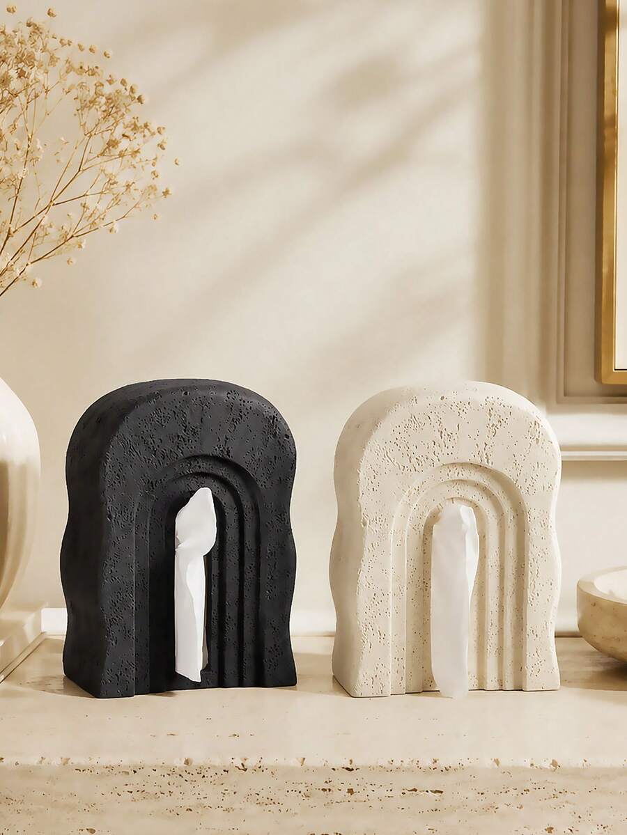 Tissue Box, Suitable For Facial Tissues, Perfectly Fits Bathroom, Desk, Countertop, Vanity, Bedroom And Nightstand. Decorative Tissue Box, Vanity Storage Box, Modern Tissue Box, Minimalist Decorative Durable Resin, Home Storage, Vanity Storage - Multicolor - View 1