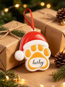 1pc Personalized Pet Paw Print Ornament, Custom Text Ornament, Paw Print Holiday Decoration, Exclusive Christmas Dog Ornament, Personalized Dog Decoration, Custom Dog Pendant, Pet Keepsake, Christmas Tree Hanging Decoration - Multicolor - View 4