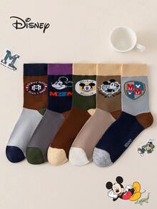 1/5/10 Pairs Disney Men's Mid-Calf Socks, Maillard Color Palette Mickey Mouse, Autumn/Winter Christmas Fun Socks - Multicolor - View 14