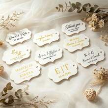 50pcs Personalized Wedding Favor Tags, Customizable Name And Date Thank You Gift Labels, Elegant Party Favor Tags, Rustic - White - View 4