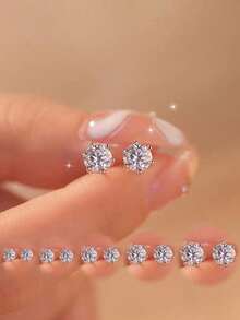 ESBERRY 1pc Moissanite Stud Earrings, Elegant 6-Prong Design, 0.1-2CT, Suitable For Women's Daily Wear And Special Occasions - Six-claw Round Diamond Earrings - View 4