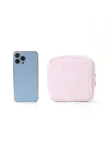 Sanitary Pad Storage Bag, Portable Menstrual Organizer Pouch With Zipper, Travel And Daily Use, Compact Period Essentials Case - Baby Pink - View 3