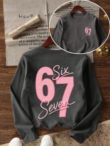 Tween Girl Casual Fun Print Crew Neck Pullover Long Sleeve T-Shirt Autumn/Winter Top - Dark Grey - View 4