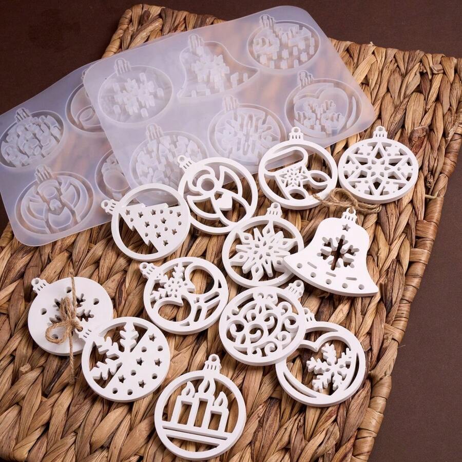 SILIKE LUFEI 聖誕吊飾 6 件組掛飾樹脂模具，DIY 圓形雪花鈴鐺香氛石膏矽膠模具 - 聖誕模具 - 查看 1