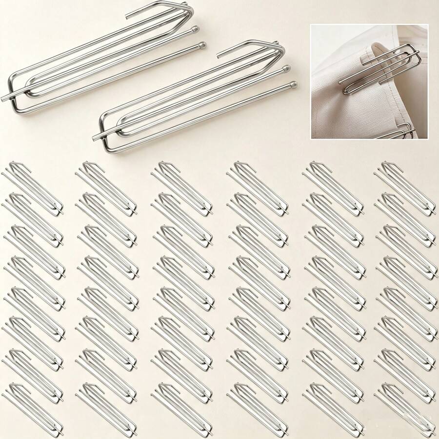 Pack Of 50 Four Prong Curtain Pleat Hooks, Metal Curtain Hooks For Curtains, Rings And Rails - 50pcs - View 1