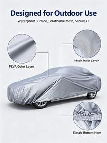 Silver Multi-Size Car Cover, Lightweight Wear-Resistant Vehicle Protector, UV & Dust Protection, Elastic Hem Design, Suitable For Sedans SUVs, Guard Against Light Rain & Snow For Daily Car Protection - Silver - View 6