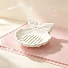 1pc Bowknot Shell Shaped Soap Dish, Thickened Ceramic Material With Hollow Drainage Design For Quick Drying, Countertop Storage Keeps Soap Dry And Durable, Suitable For Exquisite Home Decor Enthusiasts, Bathroom Sink Soap Storage, Say Goodbye To Sticky Soap Dishes And Refresh Your Countertop, Desktop Storage Tray For Toiletries - White - View 11