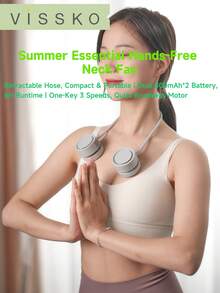 ViSSKO Ventilador Retrátil com Colar de Pescoço de 3 Velocidades com Função de Aromaterapia | 2*800mAh Baterias Duplas, Tempo de Execução de 2-6 Horas, Motor Silencioso Sem Escovas, Peso Leve de 250g, Disponível nas Cores Verde Gelo/Damasco/Branco - Estilo de faixa para o pescoço (design regular) - Visão 2