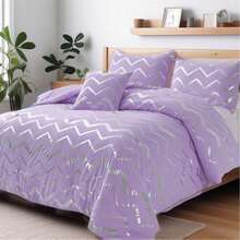 Aqua/Silver Comforter Set Twin/Twin XL Size, Metallic Print Glitter Bed Comforter For All Sesaon, Easy Care Cute Shinny Bedding For Teen Girls Kids Women, 3 Piece (1 Pillowcase, 1 Decorative Pillow Sham). Halloween&Christmas Decor - 水藍色 - 查看 1