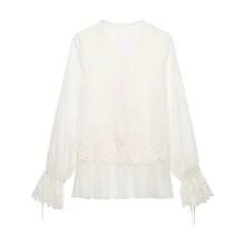 DEEKA Autumn New Women's European And American Style Fashion Minimalist Versatile Contrast Lace Blouse - Beige - View 3