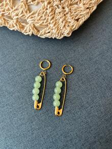 Minimalist Stainless Steel Paperclip Earrings With Colorful Beads, Personalized Ear Jewelry For Women - Earrings - View 10
