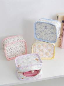 1 Buah Kantong Penyimpanan Mini Motif Bunga Berbentuk Hati, Tas Kosmetik & Pembalut Portabel. Cocok untuk Kosmetik, Hadiah Luar Biasa untuk Perjalanan & Kembali ke Sekolah. - MultiWarna - View 2