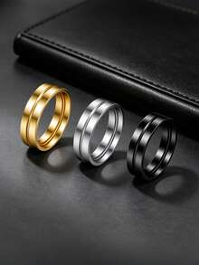 3 Pieces Set Minimalist Plain Band Stainless Steel Rings For Men, Non-Fade Men's Jewelry, Ideal For Daily, Party, Holiday & Birthday Wear - Multicolor - View 7