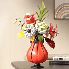 500+Pcs Assorted Building Block Flowers, Magnolia Bouquet, Exquisite Building Block Flower Set, Realistic Floral Arrangement, 500+Pcs Bagged, DIY Indoor Decor Ornament, Everlasting Flowers, Suitable For Warm And Romantic Bouquet - Three-color Building Block Vase - View 5
