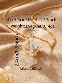 1件奢華細鏈項鍊，皇冠設計搭配十字鋯石吊墜，修飾頸部裝飾 - Necklace - 查看 2