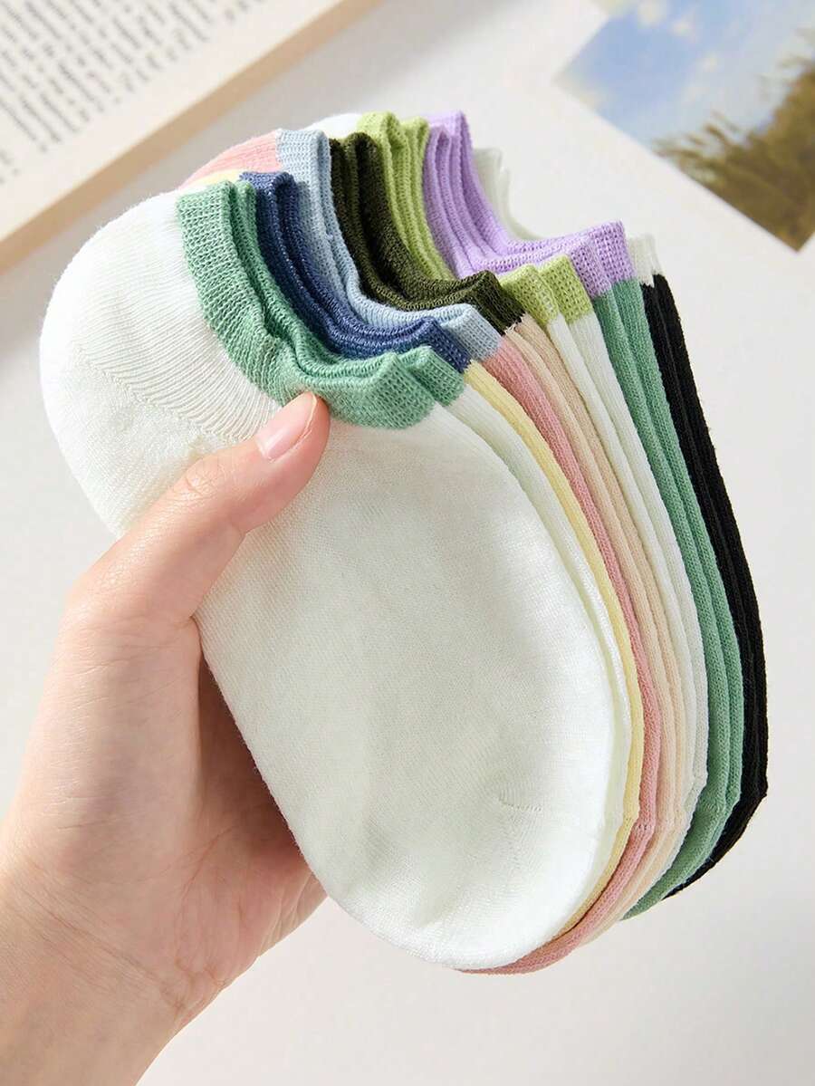 7雙女款糖果色隱形襪,綠色襪子 黃色襪子 粉色襪子,隨機配色 - 彩色 - 查看 1