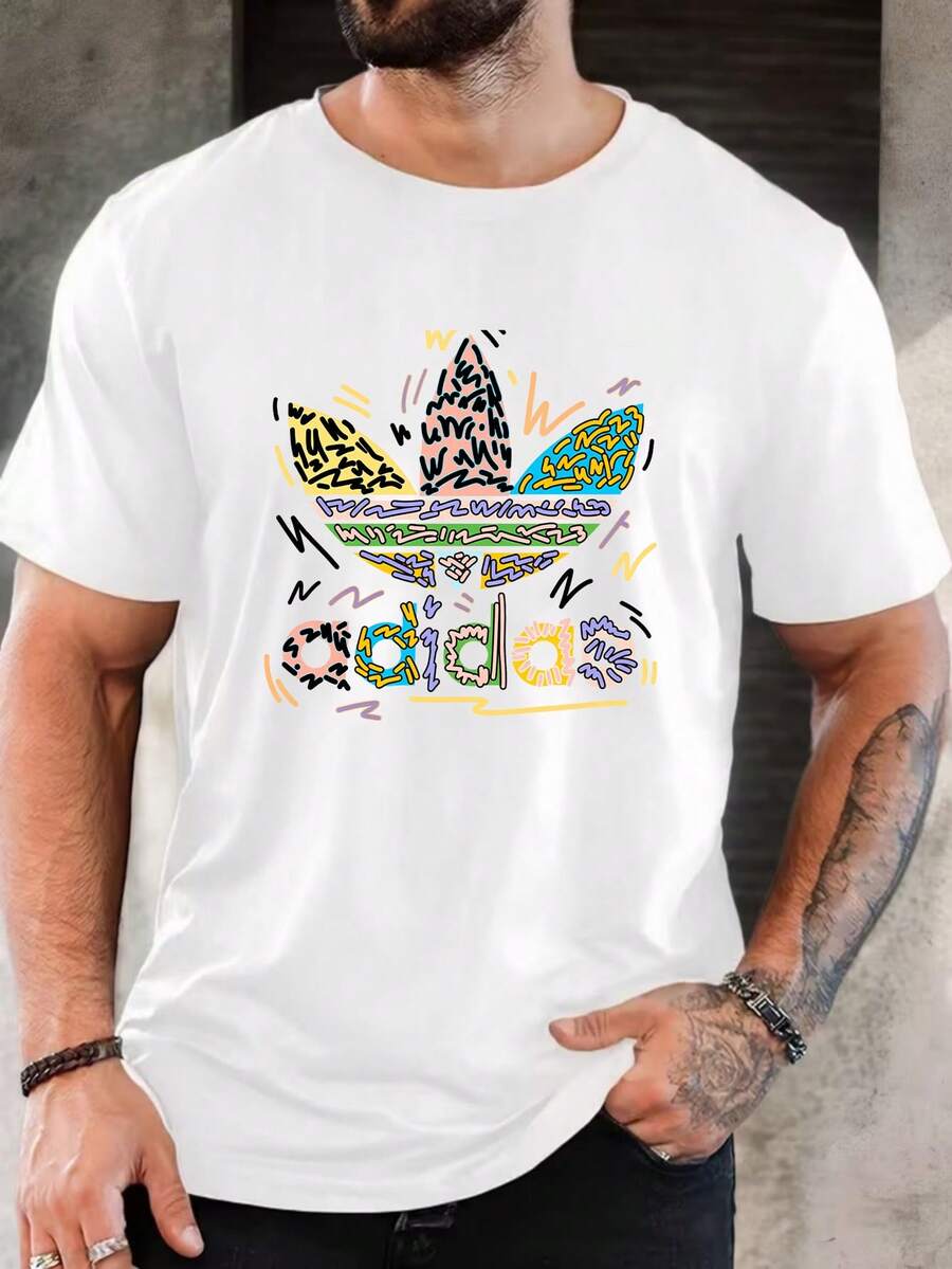 Men's Pure Cotton Short-Sleeved T-Shirt Casual Round Neck Tee Comfortable Breathable Summer Daily Basic Top - 白色 - 查看 1