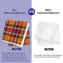 1/2pcs Autumn Tablecloth, Orange Red Burgundy Black Plaid Polyester Fabric Tablecloth, Rustic Farmhouse Style Autumn Thanksgiving Decor Suitable For Kitchen Dining Room Coffee Table Dining Table Picnic Camping Tabletop Protection And Holiday Decoration - Multicolor - View 9