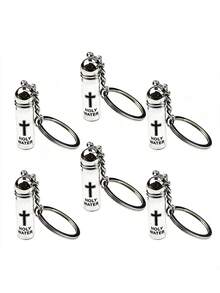 Mini Holy Water Bottle Keychain,Cross-Print Glass Baptismal Flask,Portable Religious Keychain Pendant,Car Key Fob Accessories,Bag Charms,Gifts. - Multicolor - View 1
