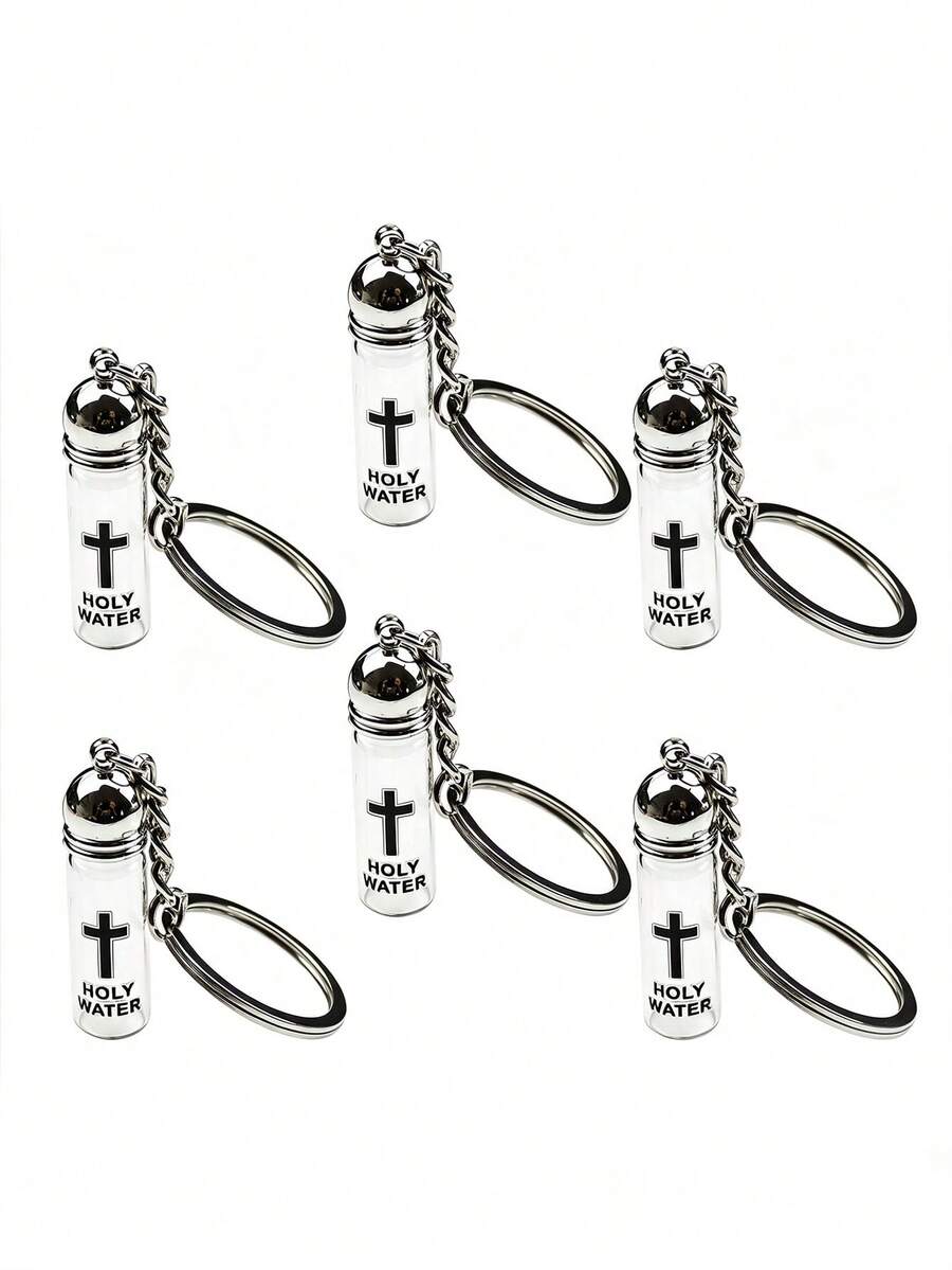 Mini Holy Water Bottle Keychain,Cross-Print Glass Baptismal Flask,Portable Religious Keychain Pendant,Car Key Fob Accessories,Bag Charms,Gifts. - Multicolor - View 1
