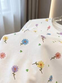 Tween Girl Autumn/Winter Sweet Casual Versatile Floral Pattern Asymmetric Lace Hem Round Neck Long Sleeve T-Shirt Base Layer, Suitable For Back To School, Daily Casual, Vacation - Multicolor - View 8