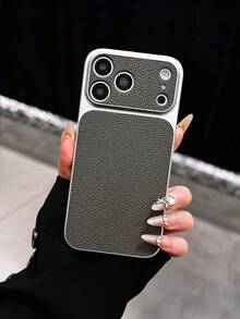 Ins Solid Color Premium Litchi Texture Shockproof Phone Case Compatible With 17 Pro Max/16 Pro/15 Pro Max/14/13/12 Pro/11/13 Pro Max/14 Pro Max/12/13 Pro Max And Other Models, Fashionable Gift For Men And Women - Grey - View 2