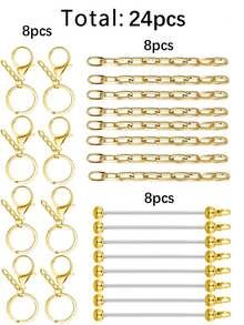 24PCS Flat Lobster Clasp 4-Section Chain Key Ring Set With Chain, Beaded Rod Accessories, DIY Keychain, Key Ring Accessories, Can Be Paired With Pendants, Suitable For Backpacks, Keychains, Music Festivals, Back To School, Graduation Gifts - Keychain Accessory Kit - View 14
