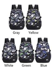 Unisex Colorblock Letter Camo Print Backpack, Large Capacity Multi-Function Lightweight Wear-Resistant School Bag For Middle And High School Students, Laptop Backpack, Outdoor Travel Backpack - Multicolor - View 1