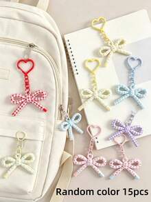 15/30/60/120pcs Dopamine Colorful Pattern Bow Keychain, Women And Student Accessories, Earphone Case, Car Decoration, Halloween Cute Keychain Pendant - Multicolor - View 10