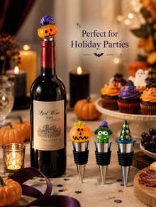 4pcs Halloween Wine Bottle Stopper Wizard Hat Pumpkin Sealer For Party Tables - Multicolor - View 3