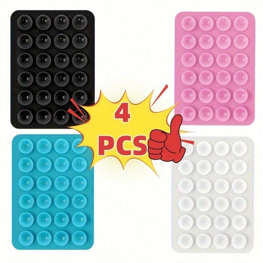 4pcs/3pcs Silicone Suction Cup Phone Holder, Adhesive Phone Stand Compatible With Apple And Android Phones, Universal Phone Finger Grip Stand For Selfie And Video Recording, With Strong Adhesive Installation Aid