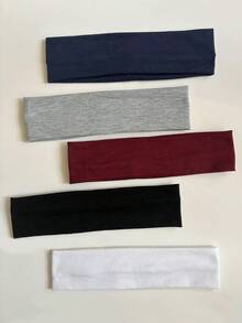 5pcs Elegant Sporty Wide Headbands, Solid Color Elastic Hairbands, Women's Face Washing Makeup Yoga Fitness Sports Headbands - Multicolor - View 2