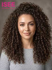 ISEE Chocolate Brown Burmese Curly Crochet Human Hair Extensions 16-24 Inches Bohemian Braided Hair Soft Defined Curls Seamless Natural Blend Pre-Looped Crochet Hair Natural Style For Women's Daily Looks - S4 - View 3